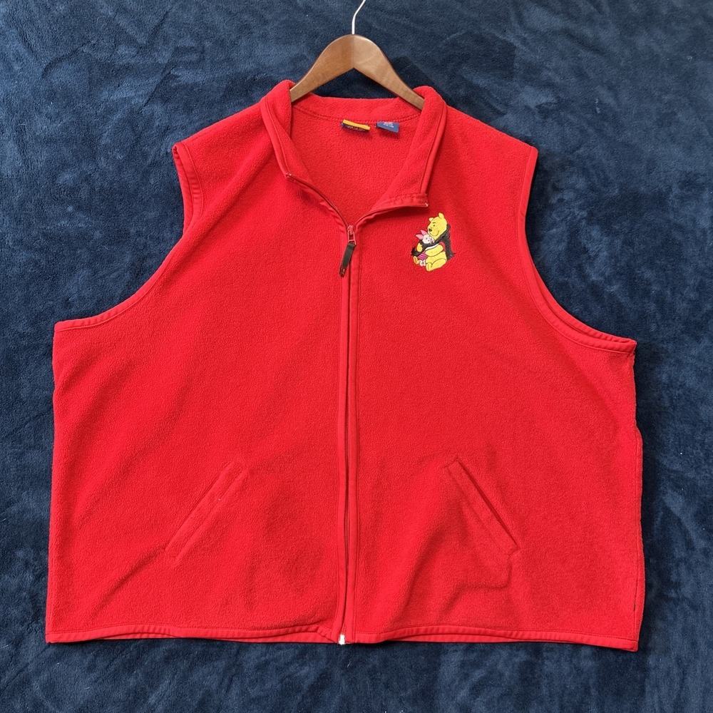 Vintage Pooh Womens Zip Fleece Vest Size 4X Red Winnie The Pooh Piglet Embroider